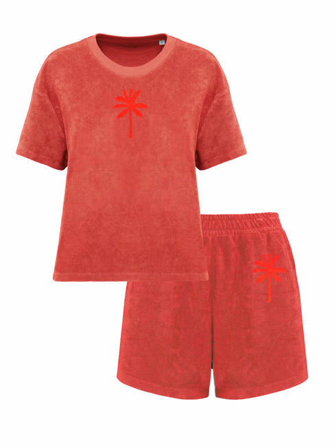 Set Badstof Palmtree Neon Orange Velvet | NOTE: Levertijd 5-7 werkdagen